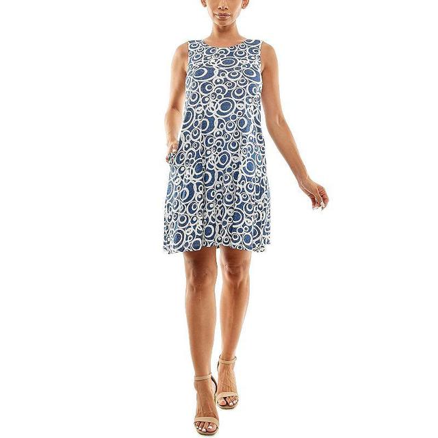 Womens Nina Leonard Sleeveless Trapeze Dress Blue White Product Image