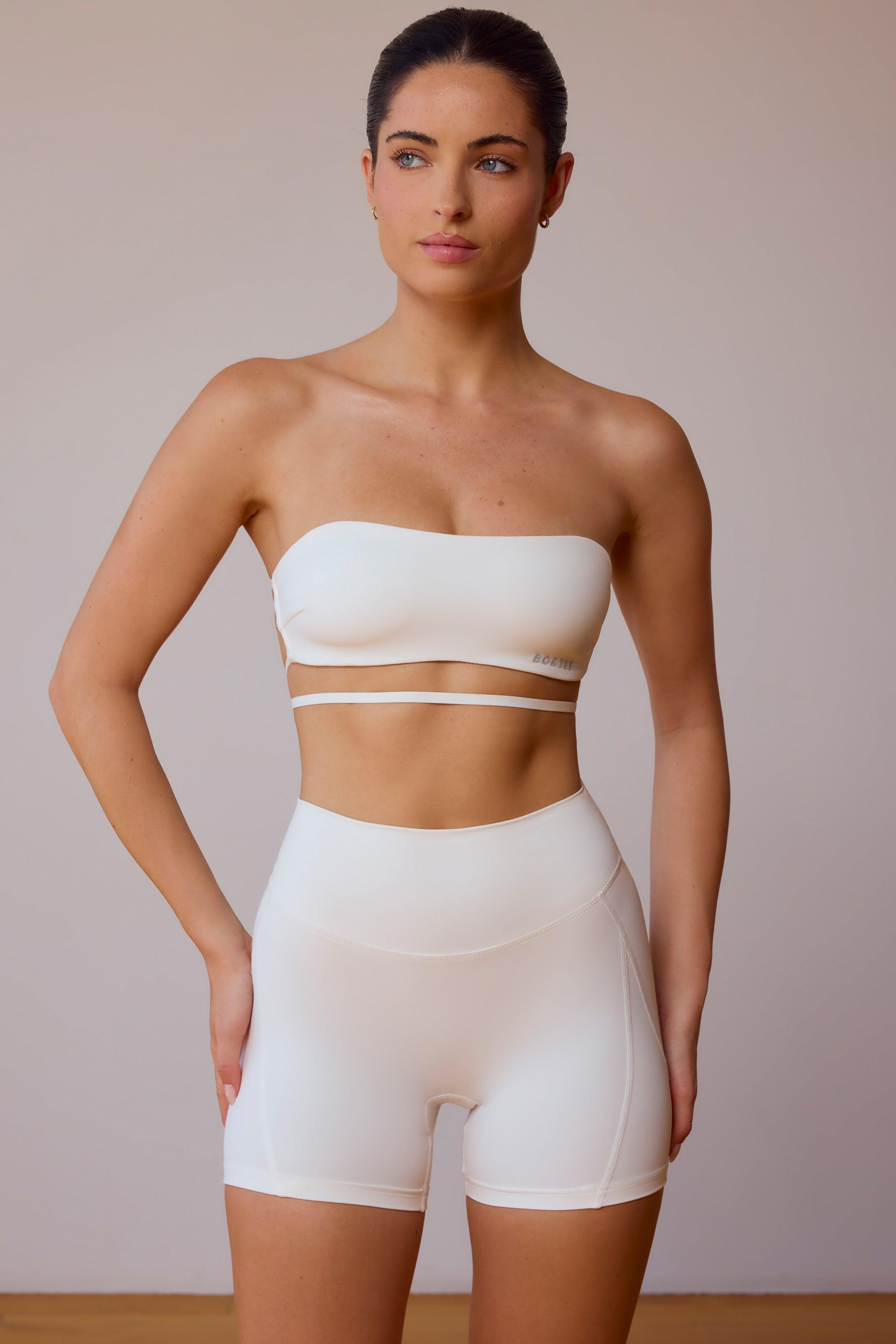 Cross-Back Bandeau Bra in Soft White Product Image