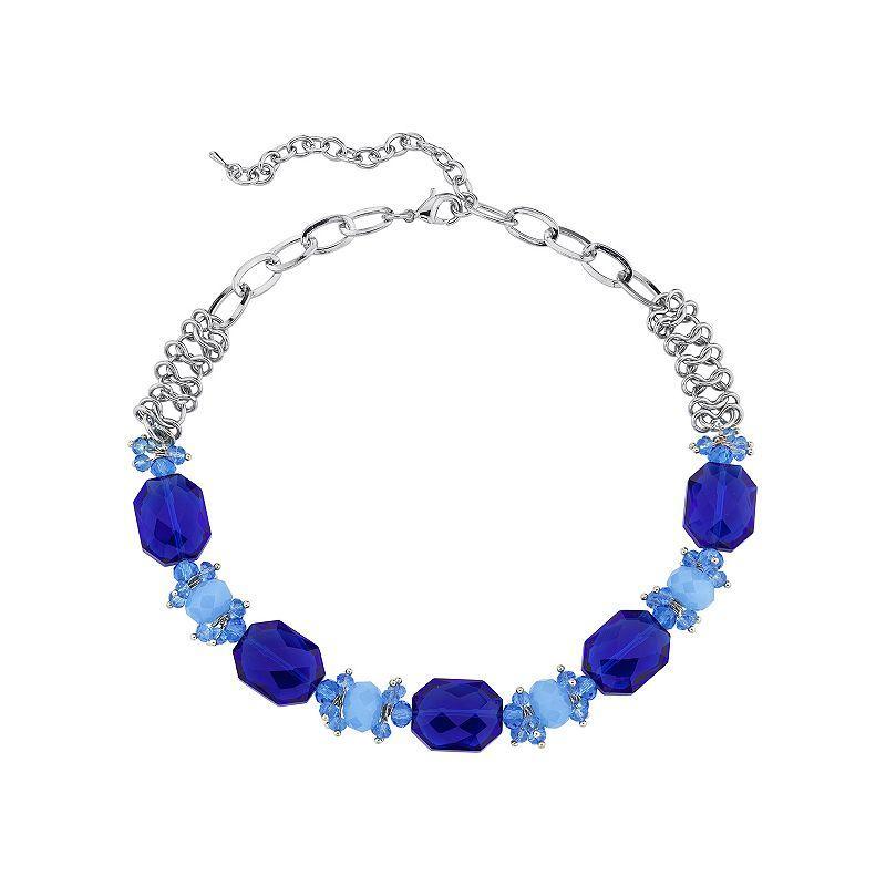 1928 Silver-Tone Bright Blue Beaded Necklace, Womens Product Image