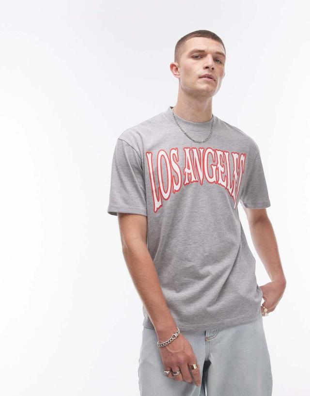 Topman premium oversized fit T-shirt with Los Angeles print in gray heather Product Image