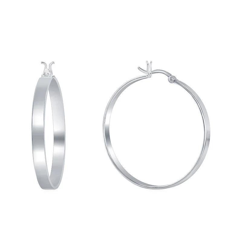 Sterling Silver Flat Hoop Earrings, Womens, White Product Image