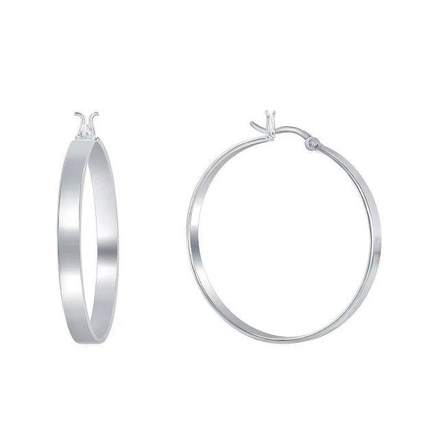 Sterling Silver Flat Hoop Earrings, Womens Product Image