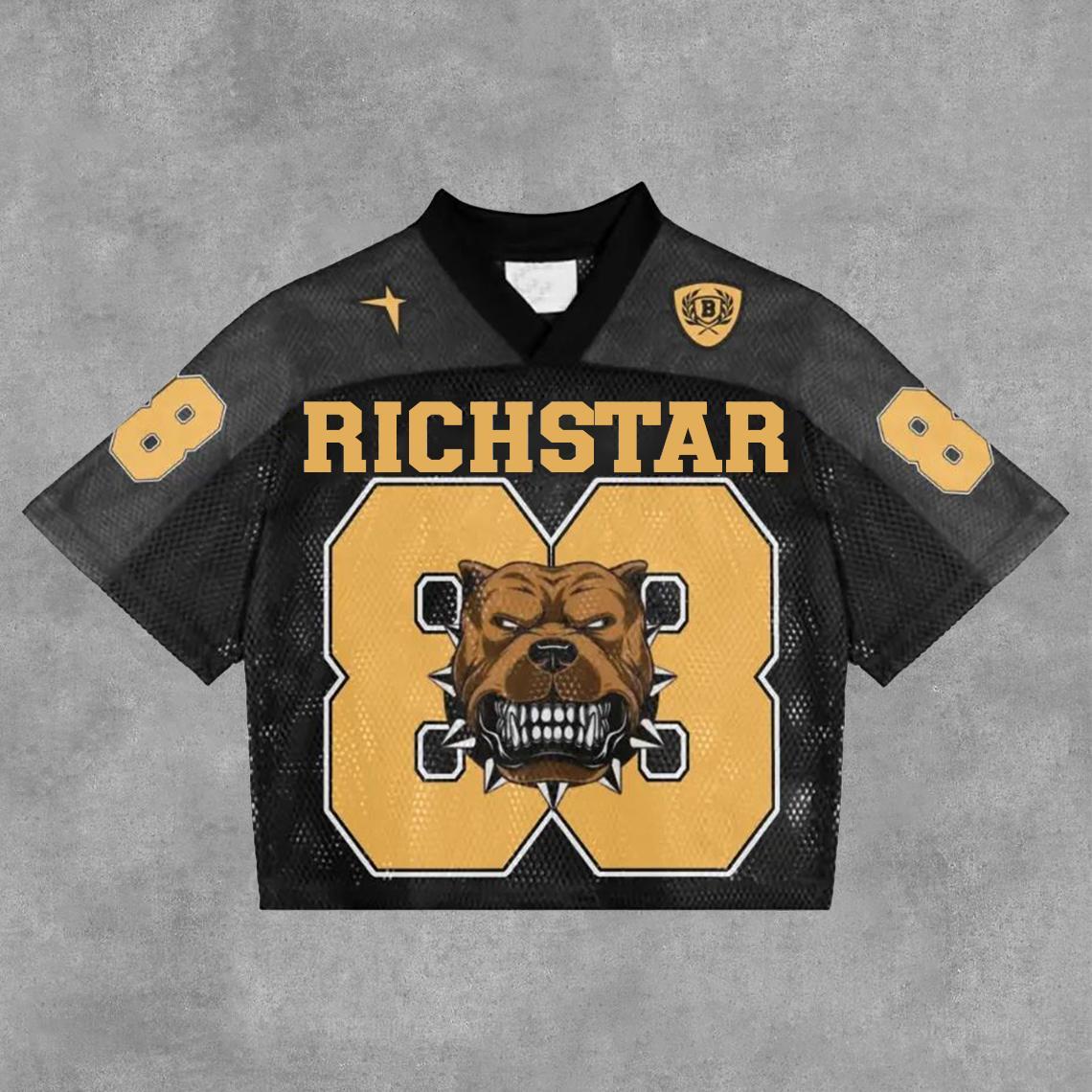 Vintage Rich Star NO.88 Graphics Blokecore Blokette Cotton Football V-neck T-Shirt Product Image