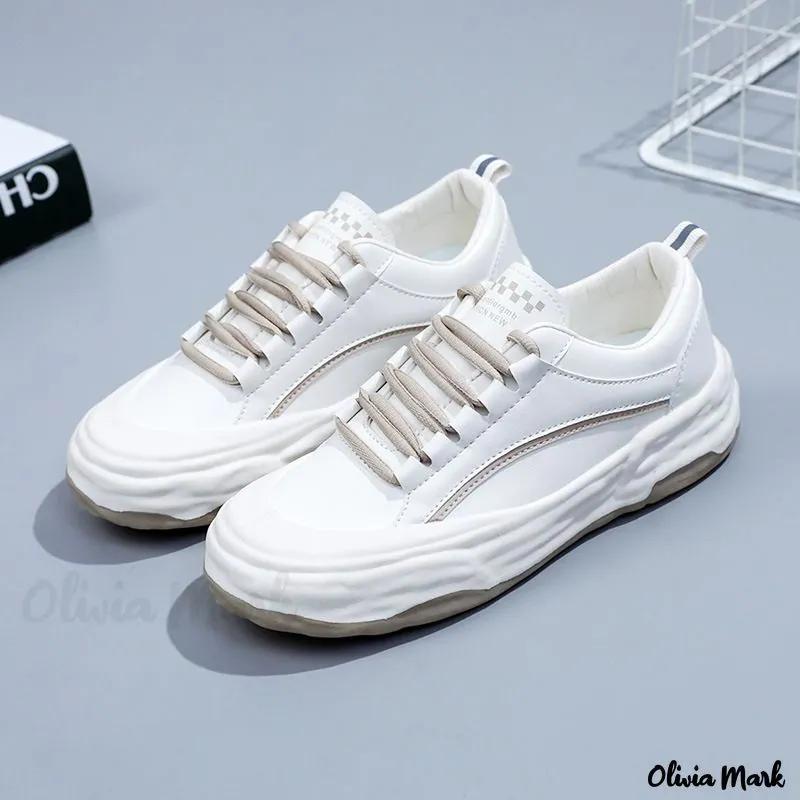 Olivia Mark – White Flat Bottom Breathable Sneakers Product Image