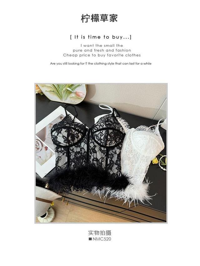 Feather-Hem Lace Bustier Top Product Image