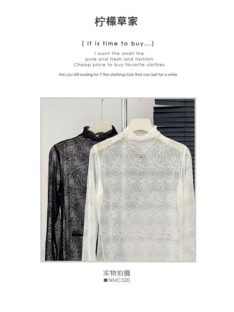 High-Neck Sheer Lace Top Product Image