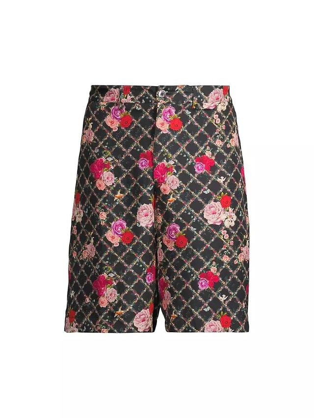 Floral Grid Silk Shorts Product Image