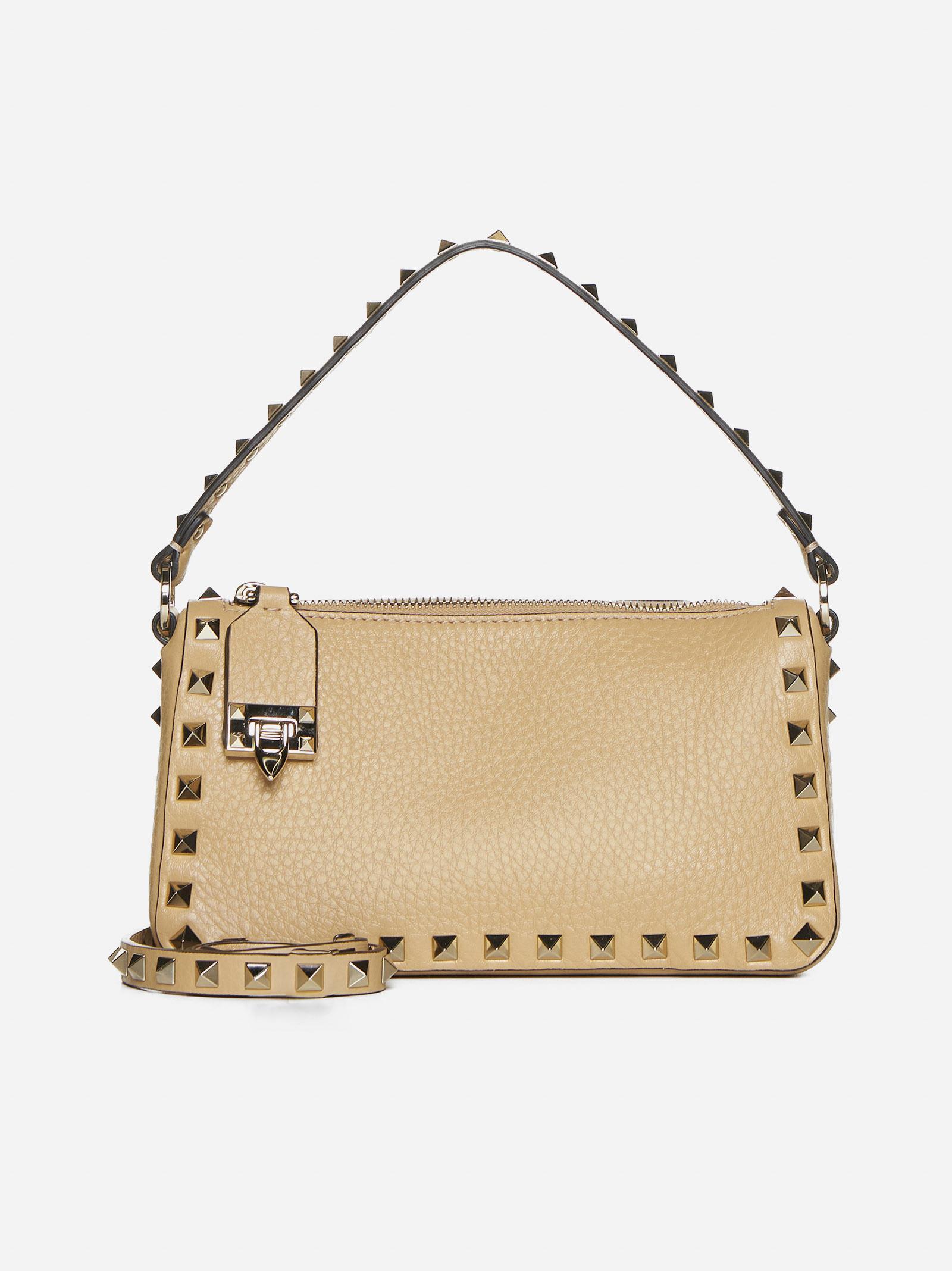 Stud-detailing Leather Bag In Beige Product Image