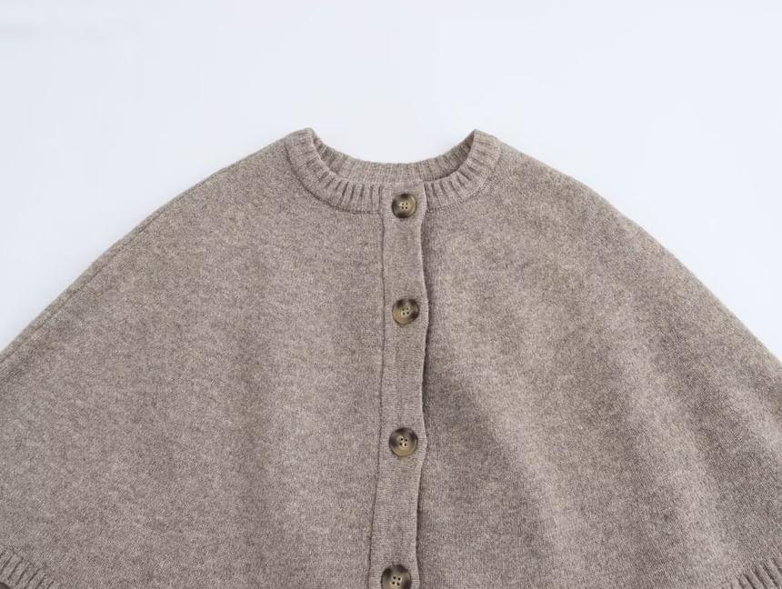 Crewneck Button-Up Plain Cape Cardigan Product Image