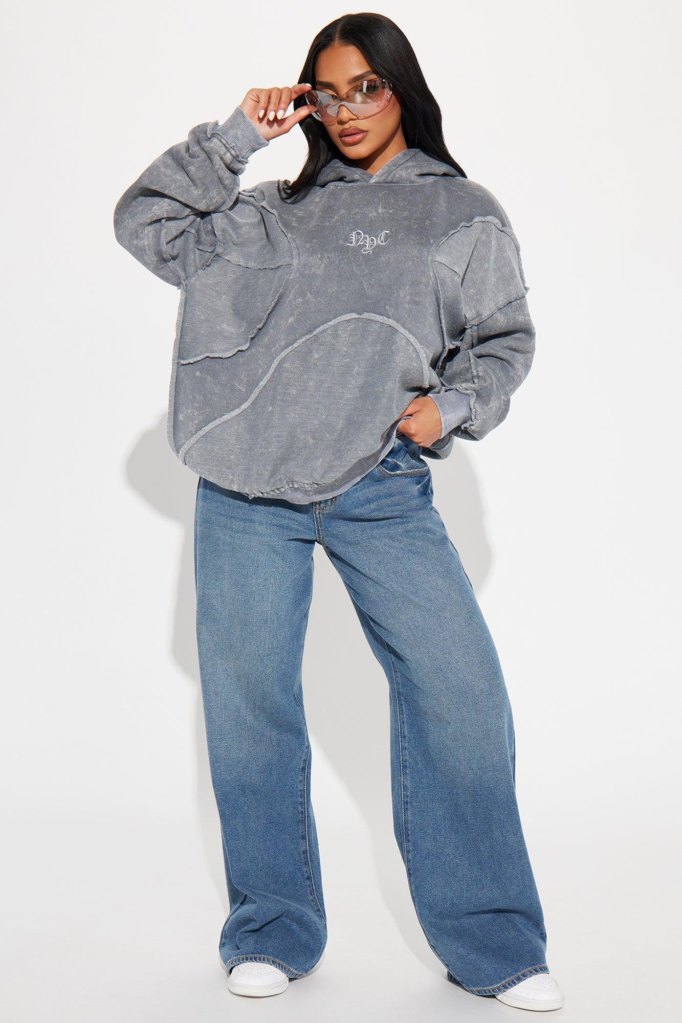 New York Washed And Frayed Hoodie - Grey Product Image