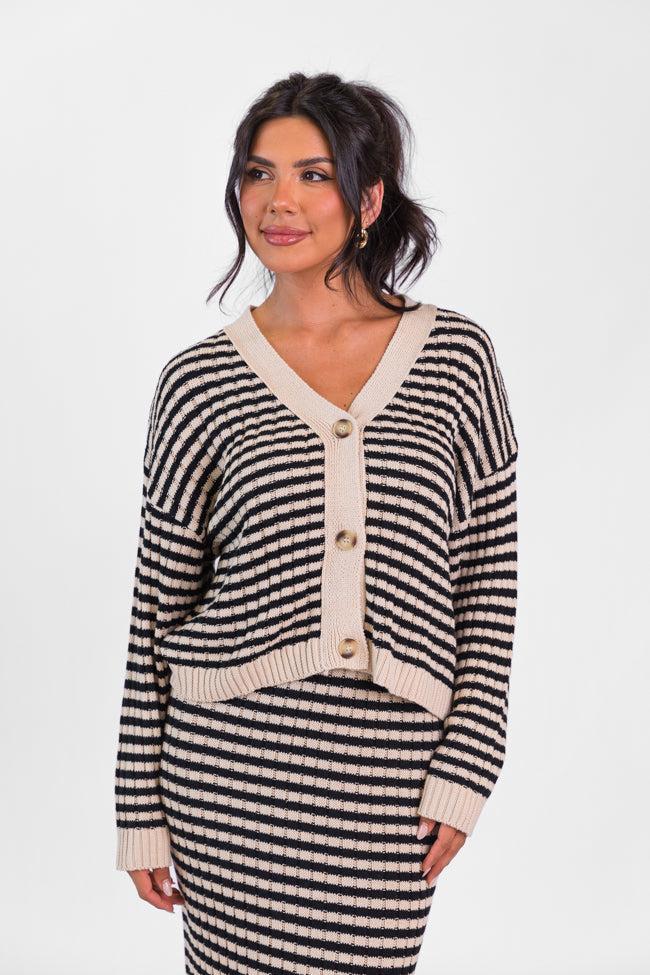 Believe In Me Cream and Black Button Front Striped Cardigan Product Image