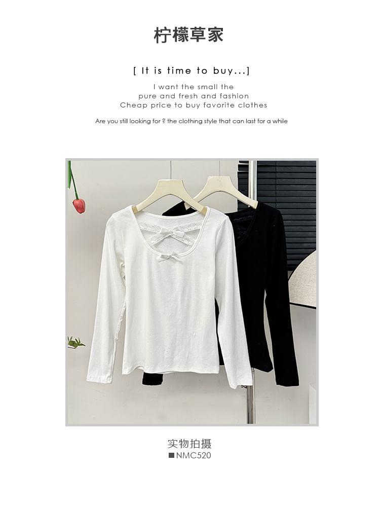 Lace-Front Slim-Fit Plain Tee Product Image