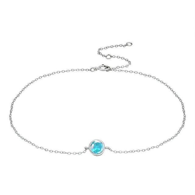 Aleure Precioso Sterling Silver Gemstone Bezel Set Station Anklet, Womens Blue Product Image