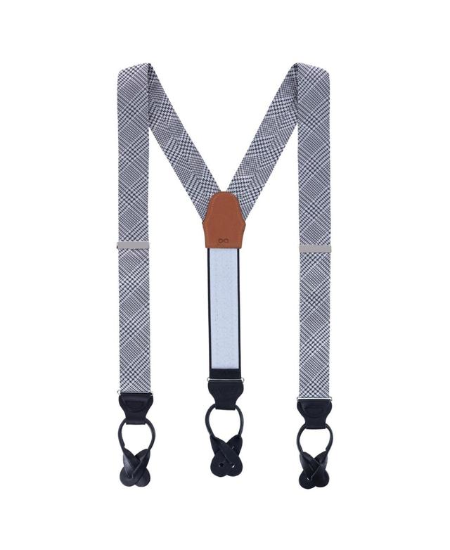 Trafalgar Mens Benji The Houndstooth Plaid Silk Button End Suspenders Product Image