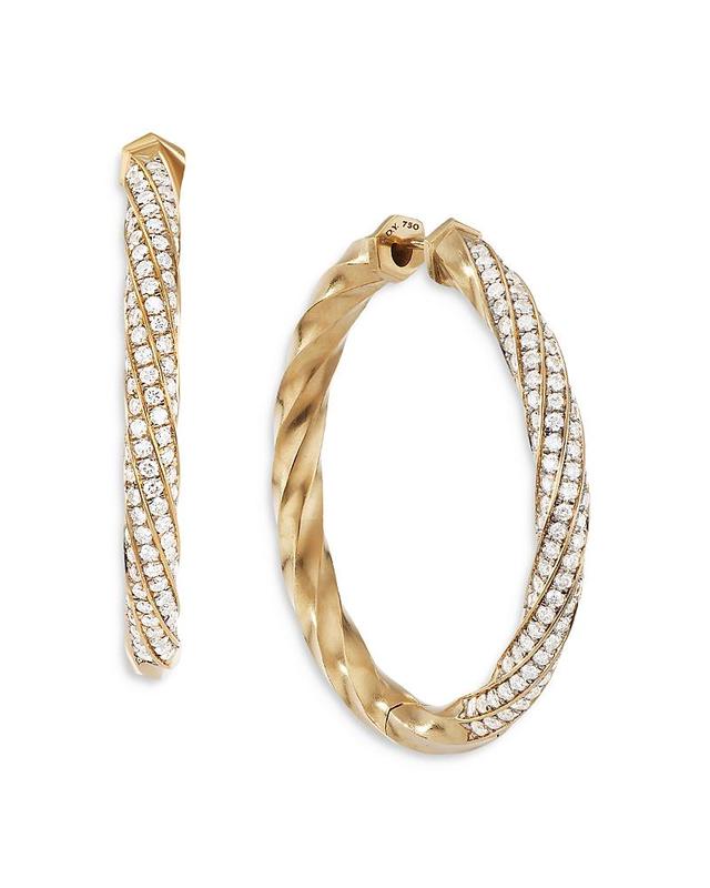 Womens Cable Edge Hoop Earrings In 18K Yellow Gold With Pav Diamonds Product Image