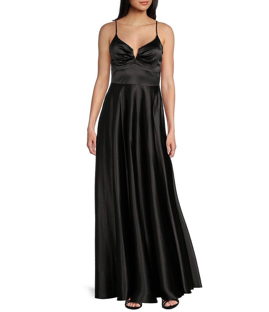 Next Up Spaghetti Strap Notch V-Wire Front Slit Long Dress Product Image