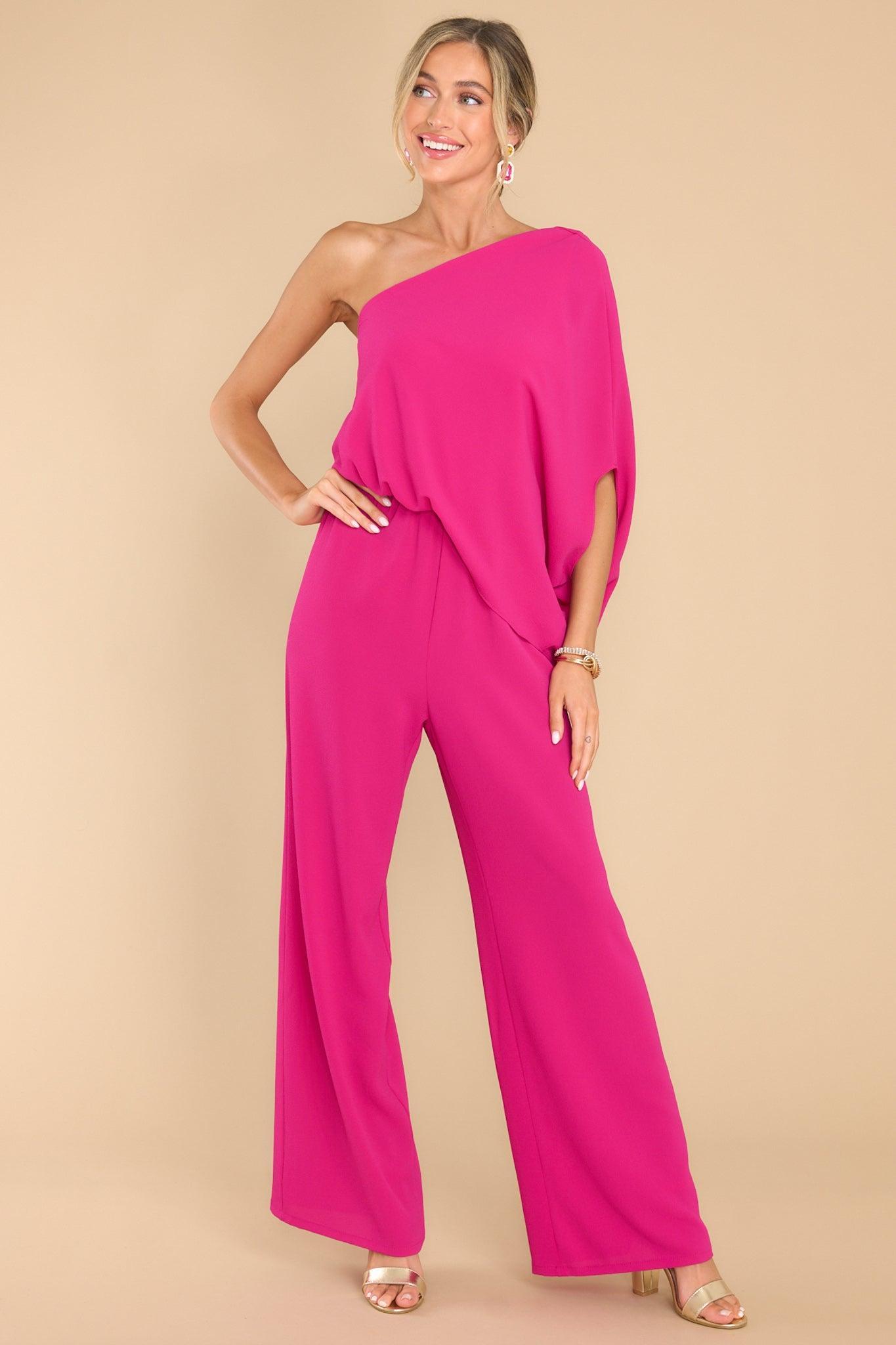 Dreaming Of New Fuchsia One Shoulder Jumpsuit Product Image