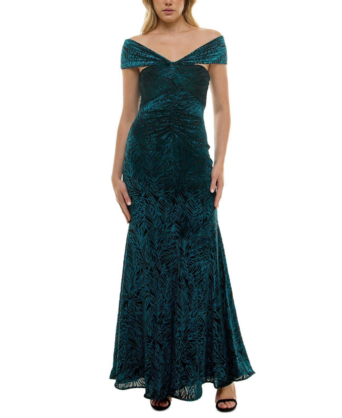 Taylor Womens Off-The-Shoulder Textured Velvet Gown product image