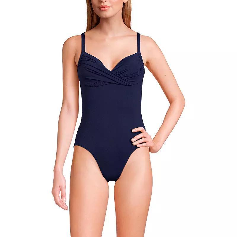 Womens Lands End Draped Sweetheart Neck High Leg One Piece Swimsuit Product Image