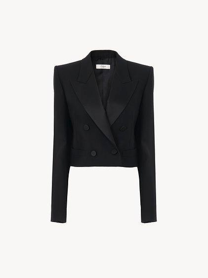 Cropped tuxedo jacket in wool gabardine Product Image