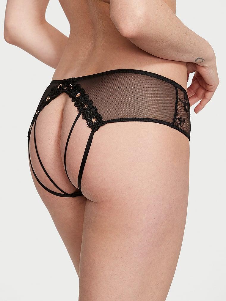 Rose Lace & Grommet Open-Back Cheeky Panty Product Image