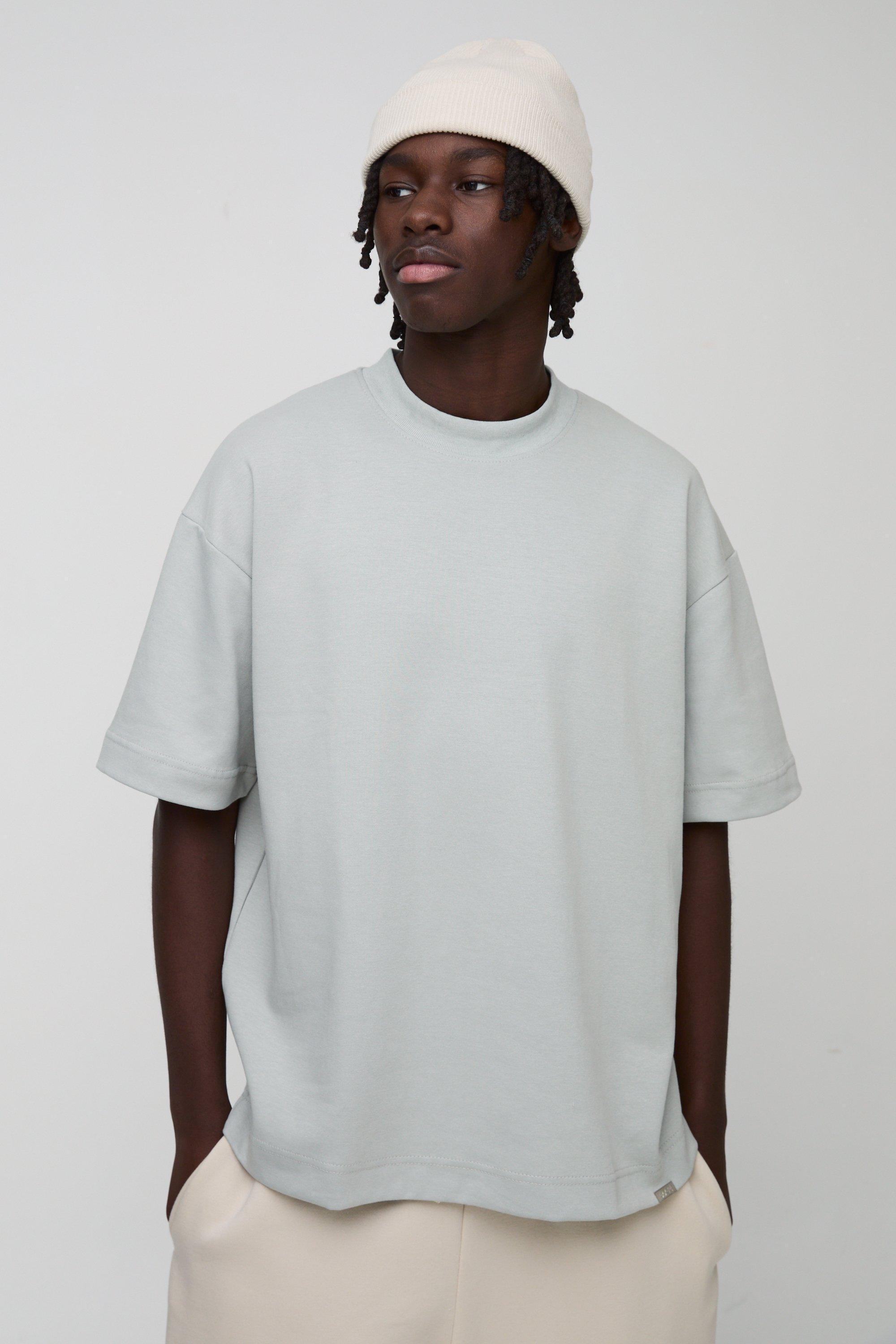 Man Oversized Extended Neck Heavy Interlock T-shirt | boohooMAN USA Product Image