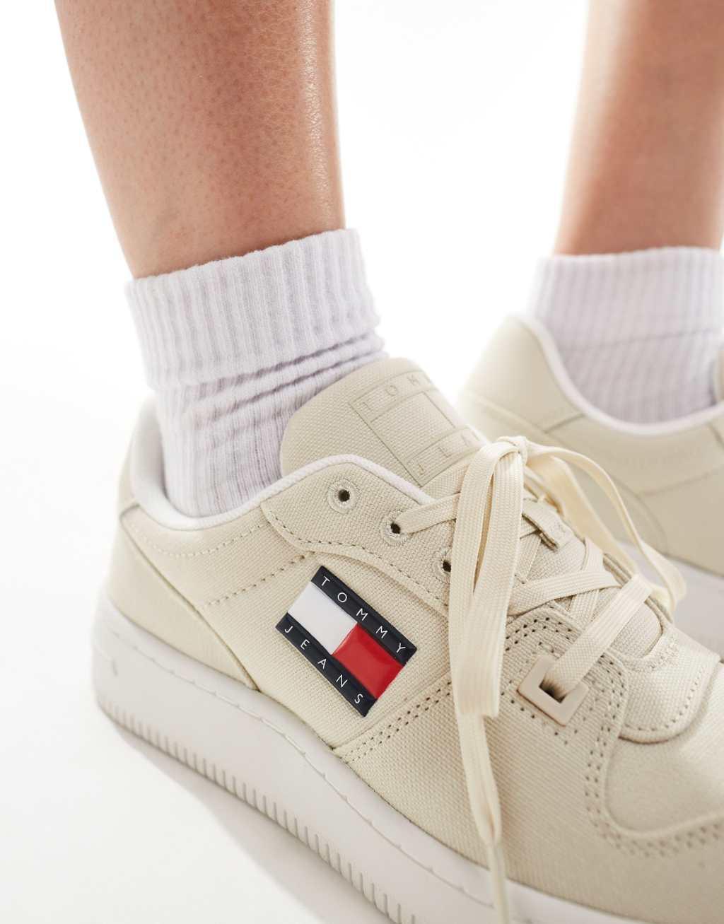 Tommy Jeans retro basket textile sneakers in beige Product Image