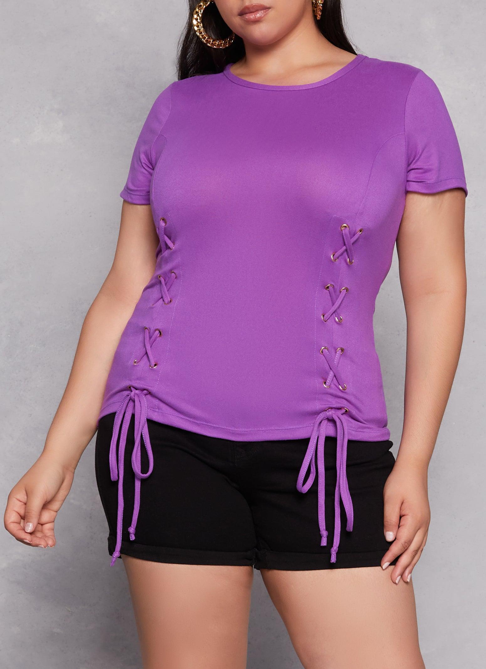 Womens Plus Size Basic Lace Up Detail Short Sleeve Tee Product Image