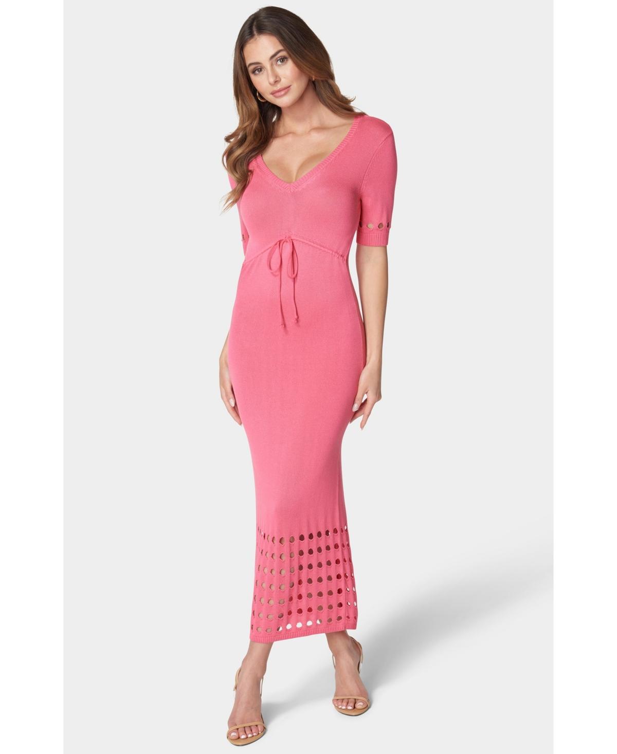 Women's Tie Front Cutout Crochet Midi Dress Product Image