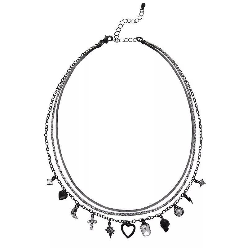 Emberly Hematite 3 Row Charm Necklace, Womens, Black Product Image