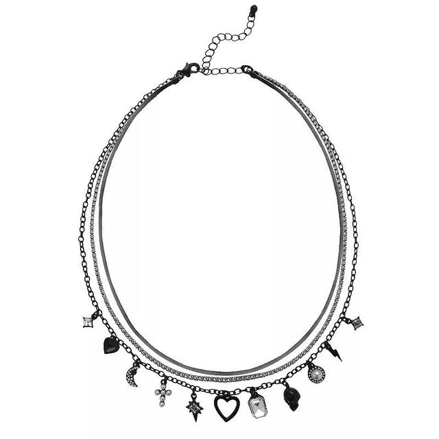 Emberly Hematite 3 Row Charm Necklace, Womens, Black Product Image