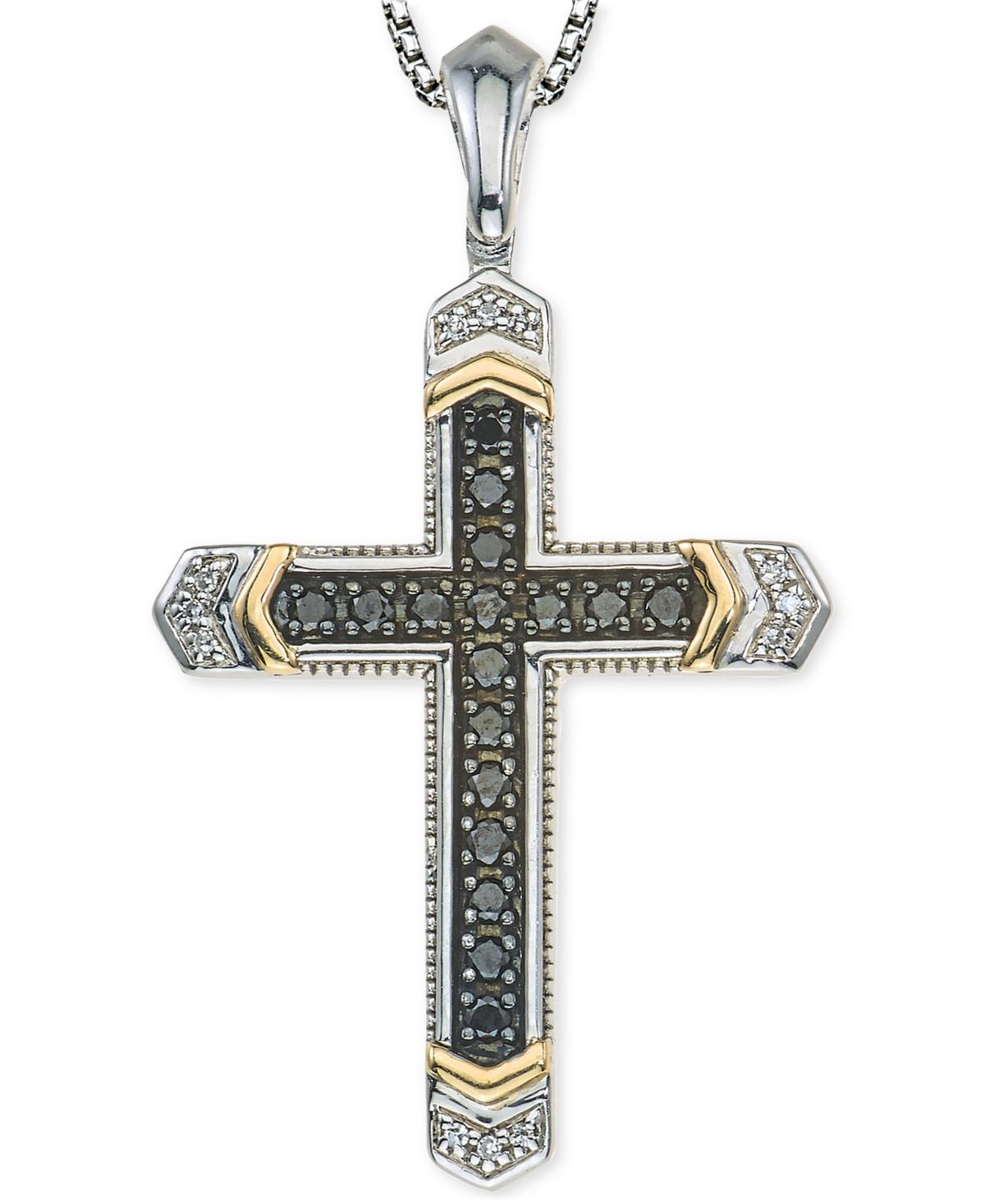 Mens Diamond Cross Pendant Necklace (1/4 ct. t.w.) in Sterling Silver and 10k Gold Product Image