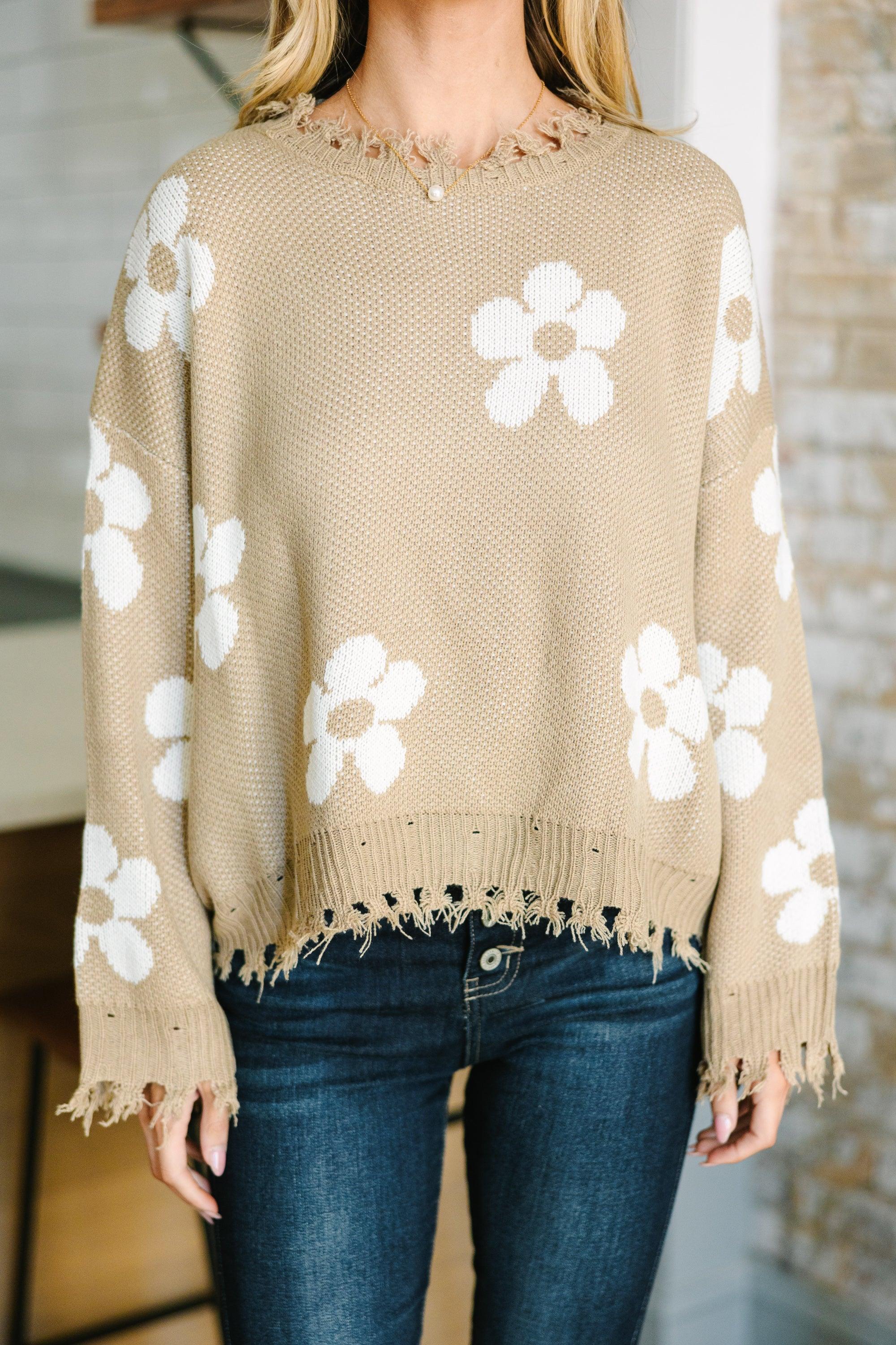 Never Let You Go Taupe Brown Floral Sweater Female Product Image