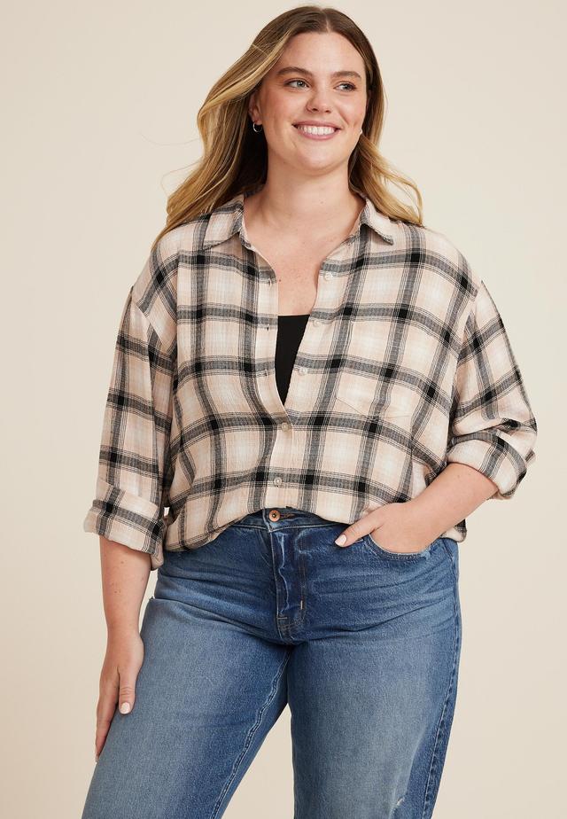 Maurices Plus Size Womens Pucker Plaid Button Up Shirt Size 2X Product Image