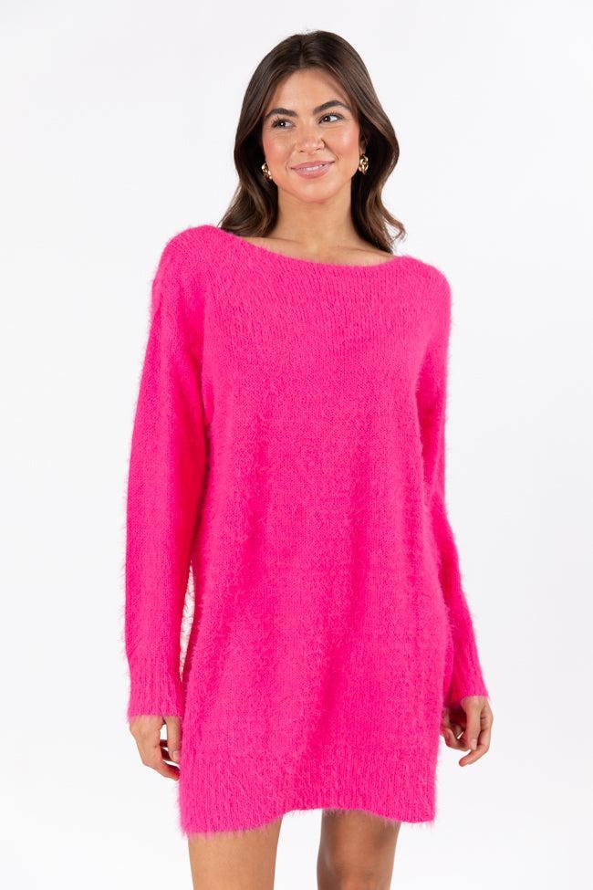 Days Go By Hot Pink Fuzzy Knit Sweater Dress FINAL SALE Product Image