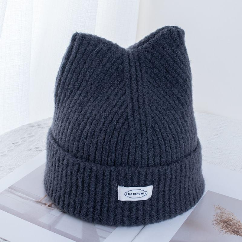 Lettering Applique Cat Ear Knit Beanie Product Image