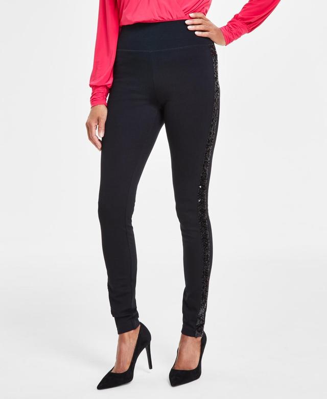 I.n.c. International Concepts Womens Sequin-Trim Pull-On Ponte Pants, Created for Macys Product Image