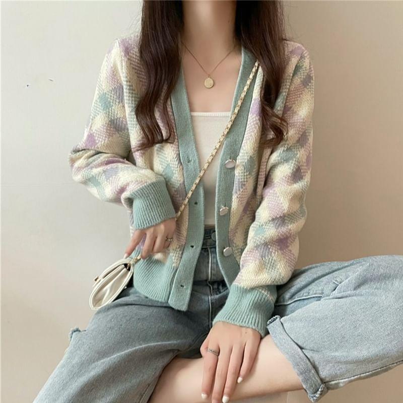 V-Neck Plaid Cardigan Product Image