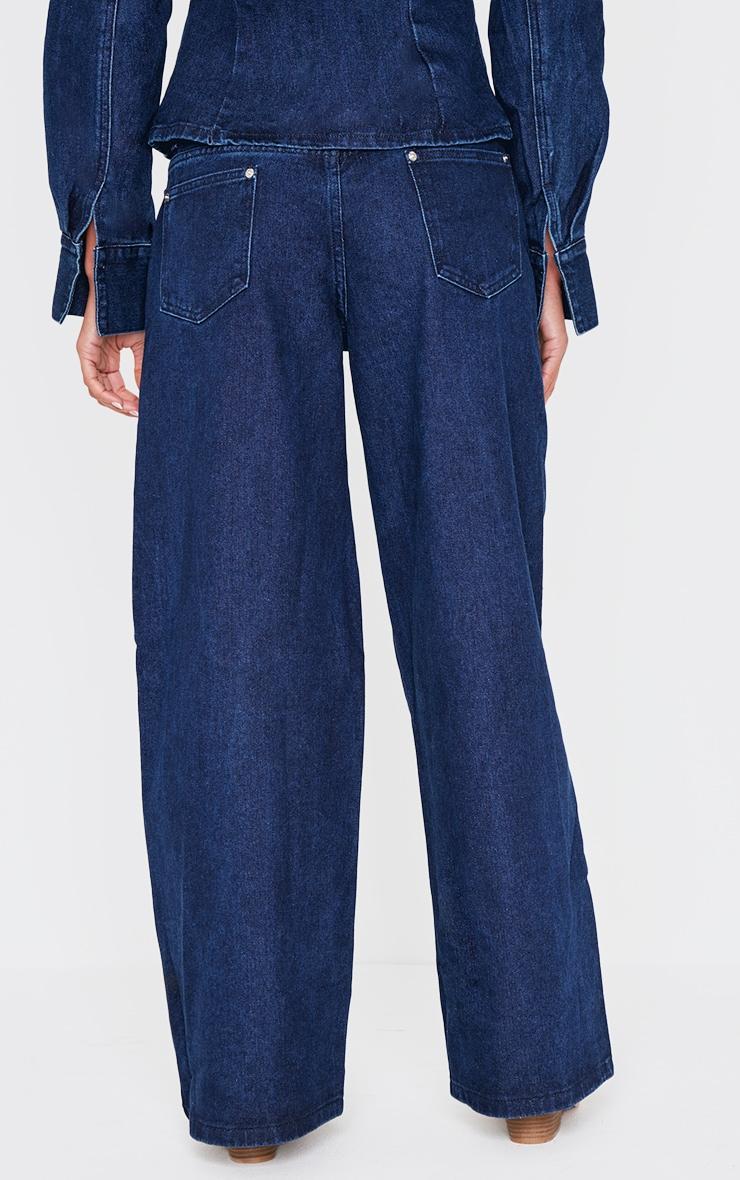 Dark Blue Mid Waist Wide Leg Jeans Product Image