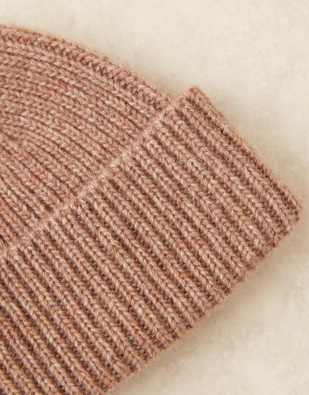 ASOS DESIGN lambswool mini fisherman ribbed beanie in brown Product Image