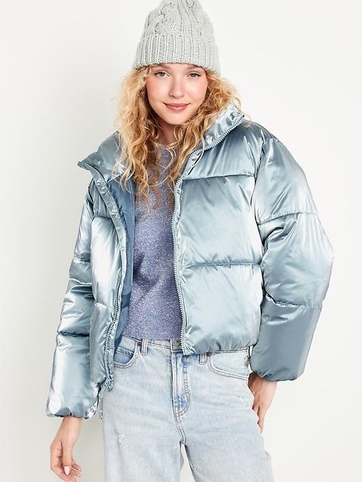 Water-Resistant Shiny Puffer Jacket Product Image