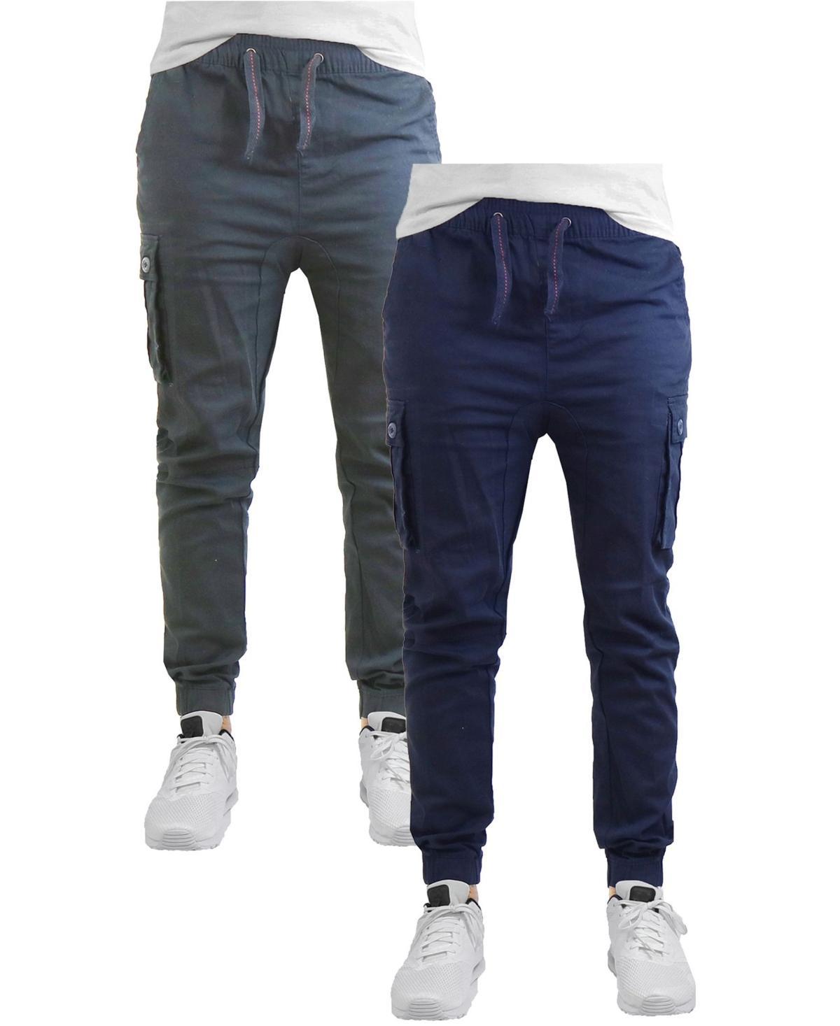 Galaxy By Harvic Mens Cotton Stretch Twill Cargo Joggers, Pack of 2 - Navy Product Image