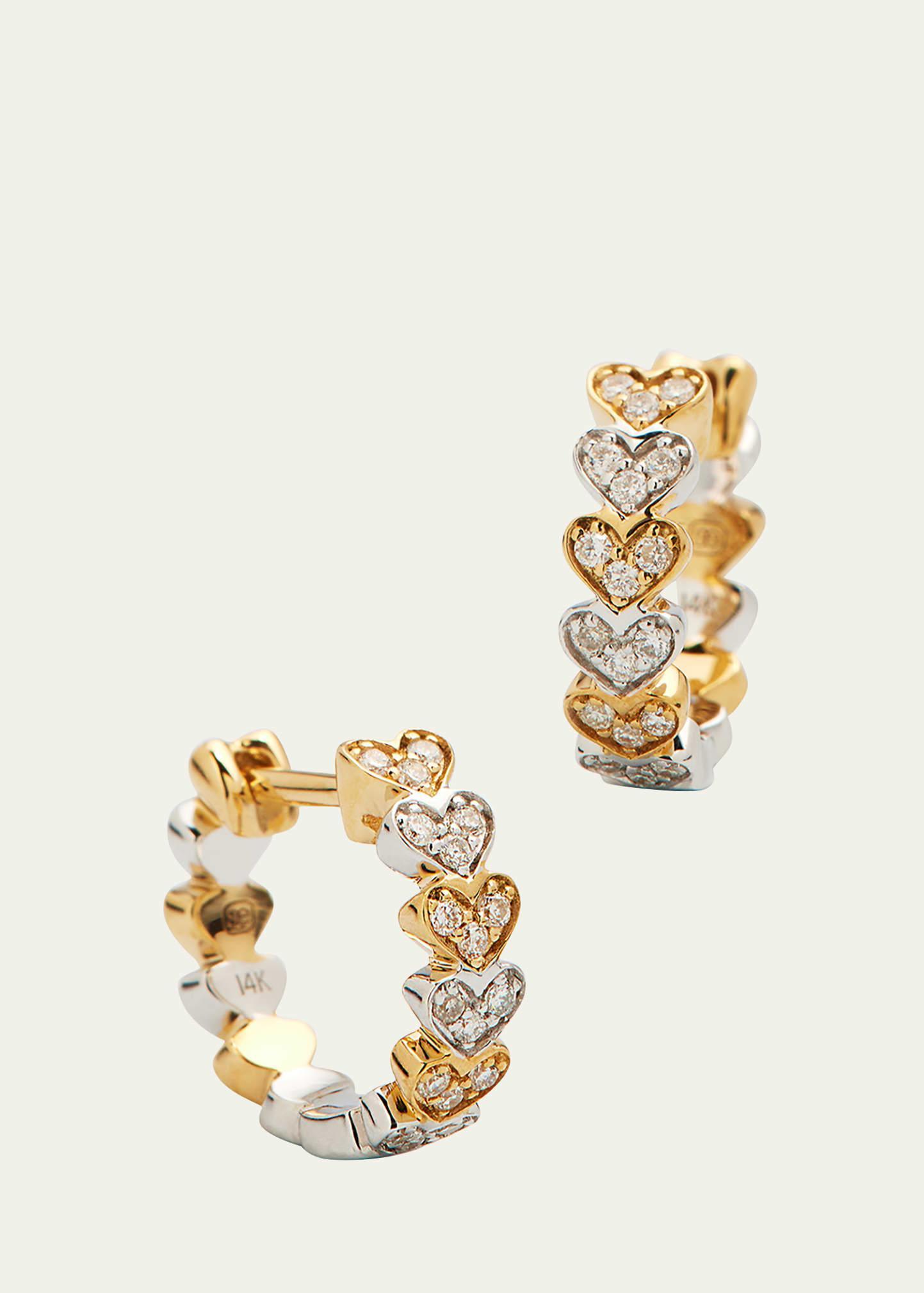 14k Two-Tone Gold Diamond Heart Huggie Earrings Product Image