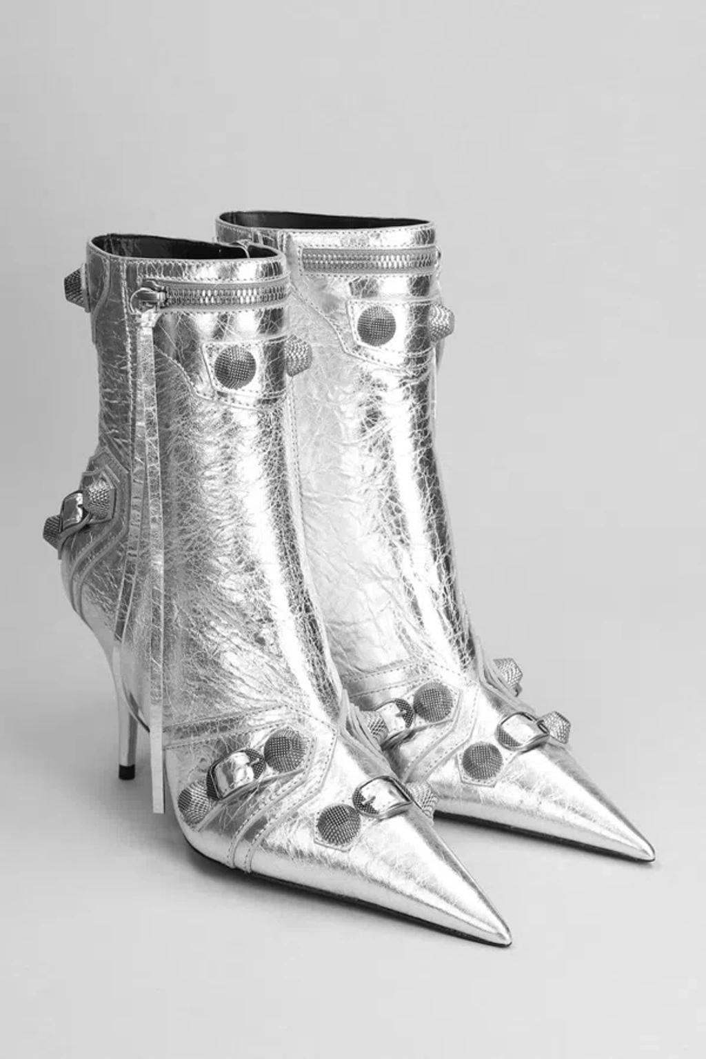 BALENCIAGA Cagole Pointed Toe Bootie In Silver Product Image