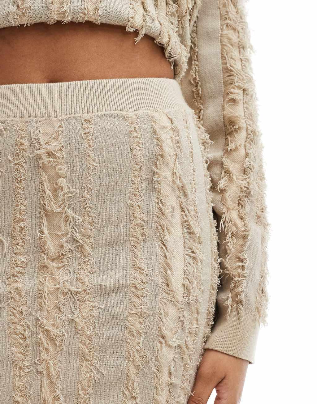 Object fringed knitted mini skirt in cream - part of a set Product Image