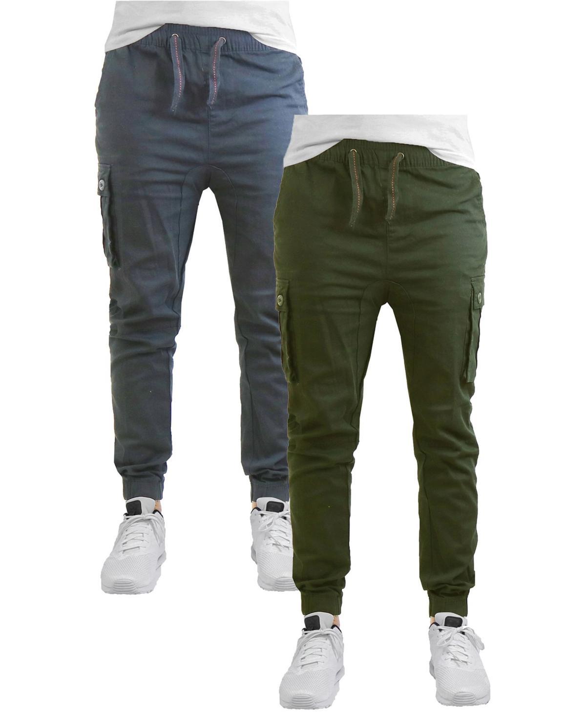 Galaxy By Harvic Mens Cotton Stretch Twill Cargo Joggers, Pack of 2 - Navy Product Image