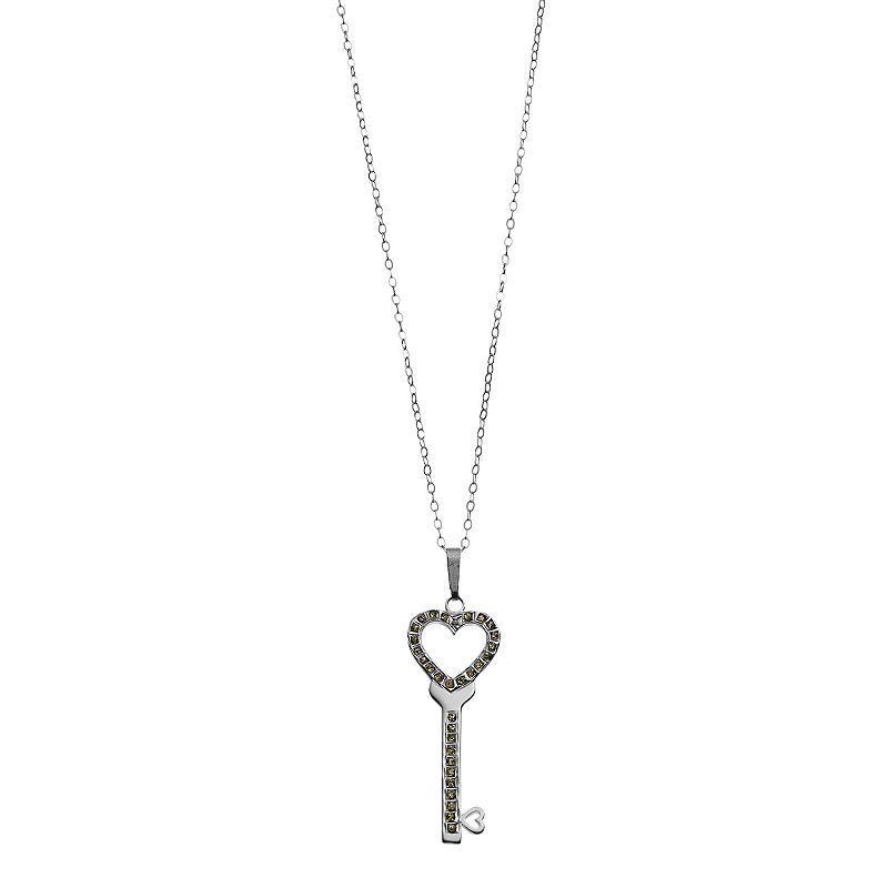 Diamond Mystique Platinum Over Silver & Diamond Accent Heart Key Pendant Necklace, Womens White Over Silver Product Image