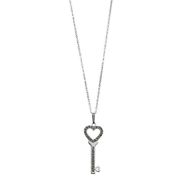 Diamond Mystique Platinum Over Silver & Diamond Accent Heart Key Pendant Necklace, Womens White Over Silver Product Image