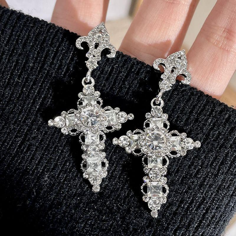 Cross Rhinestone Alloy Drop Earring Product Image