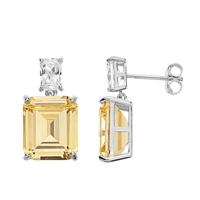 Sterling Silver Yellow Cubic Zirconia Two-Stone Drop Earrings, Womens Product Image